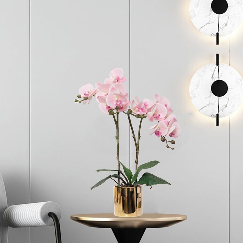 CXGS Artificial Orchid Flower Plant Real Touch Faux Orchids in Ceramic Vase Pink 19.7'' Fake Phalaenopsis Flower Arrangement Centerpiece Home Indoor Decor - Image 4