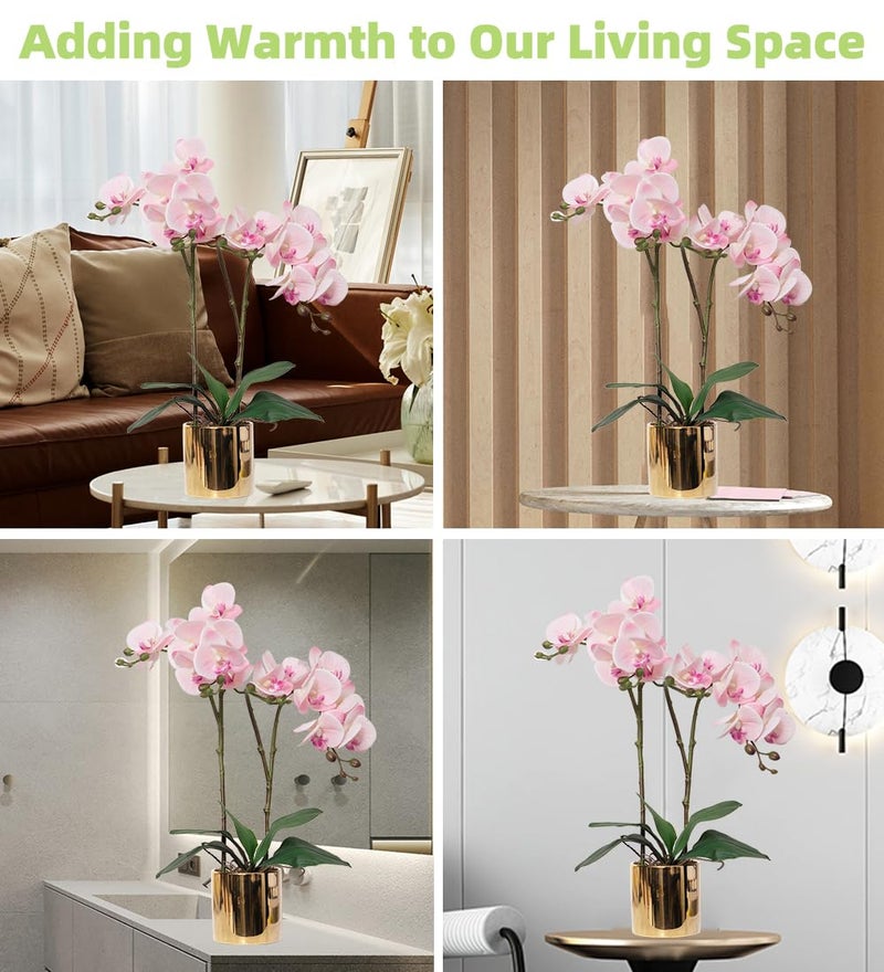 CXGS Artificial Orchid Flower Plant Real Touch Faux Orchids in Ceramic Vase Pink 19.7'' Fake Phalaenopsis Flower Arrangement Centerpiece Home Indoor Decor - Image 3