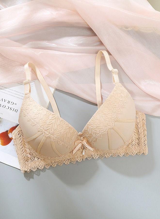 Loquat Comfy Solid Color B C Cup Lace Bra Women's Underwear Beige 