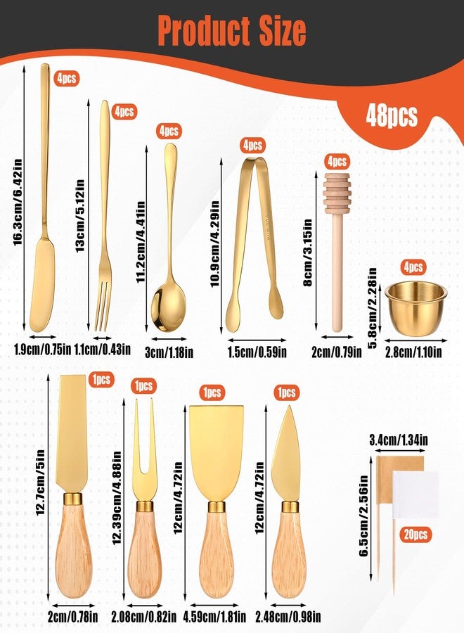 LIQWEI I48 Pcs Charcuterie Boards Accessories, Wooden Cheese Spreader Knive Set Mini Serving Spoon Fork Tongs Honey Dippers Blank Toothpick Flags Bowl for Party Platter Making - Image 2