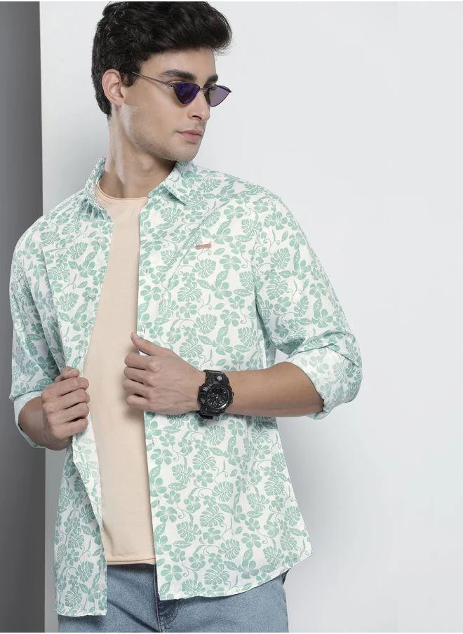 The Indian Garage Co Men Slim Fit Graphic Print Full Sleeves Spread Collar Casual Shirt