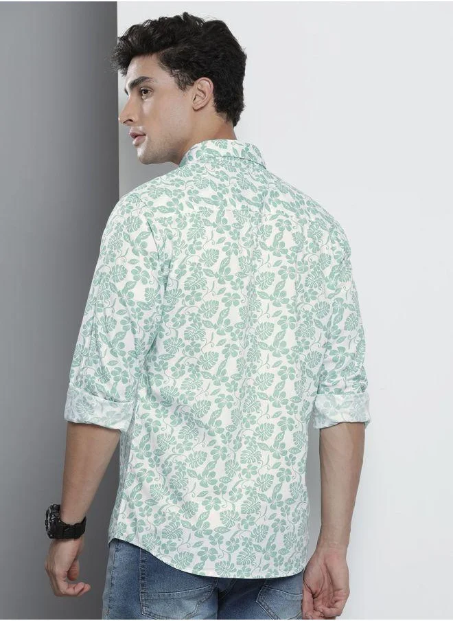 The Indian Garage Co Men Slim Fit Graphic Print Full Sleeves Spread Collar Casual Shirt