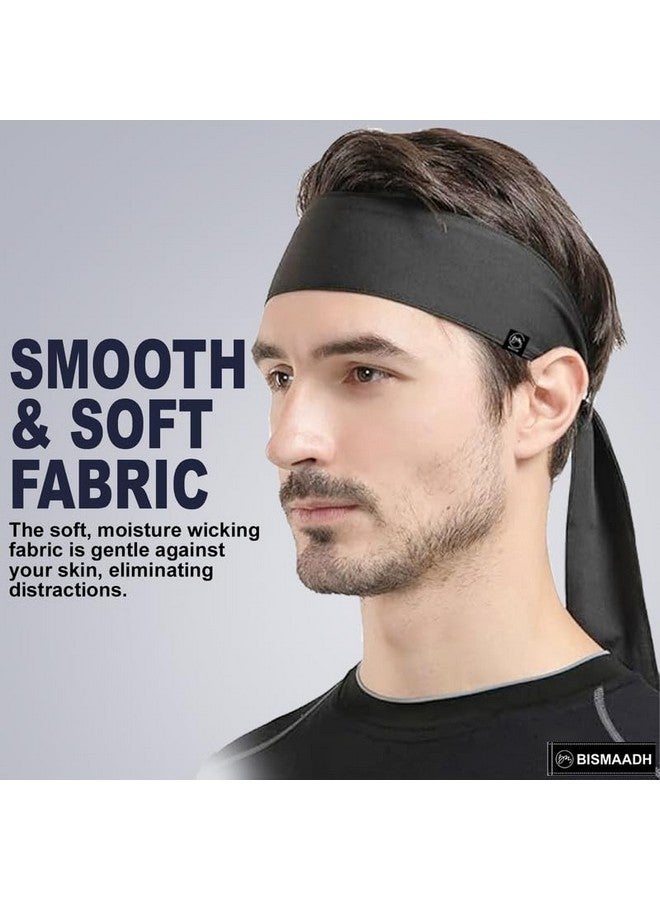 BISMAADH Sweat Polyester Wicking Tie Headband - Bandana Headband - Sports, Running, Football, Workout Sweat Headband for Men - Pirate Bandana, Black - Image 3