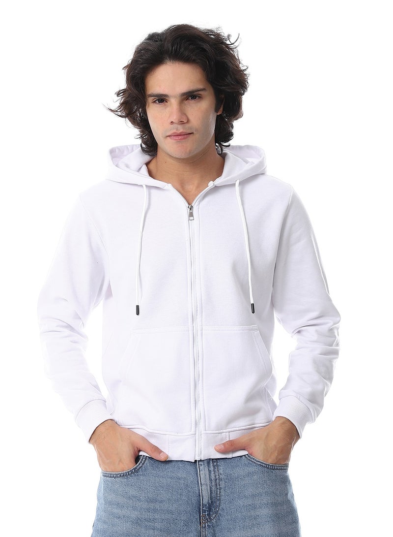 Andora Zipper Closure Hooded Fleeced Sweatshirt_White - Image 1
