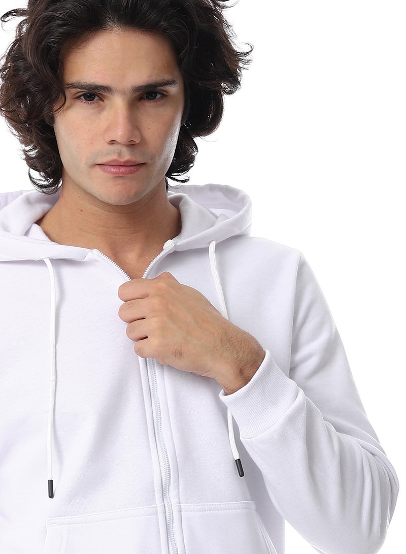 Andora Zipper Closure Hooded Fleeced Sweatshirt_White - Image 4