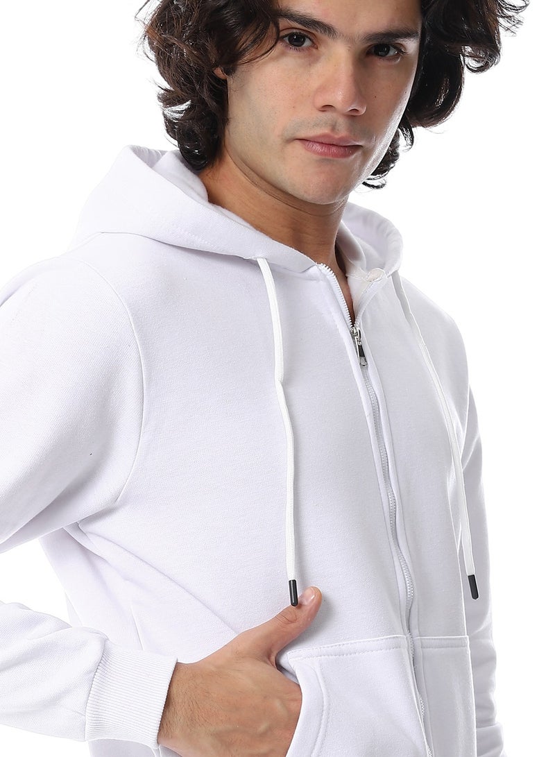 Andora Zipper Closure Hooded Fleeced Sweatshirt_White - Image 5