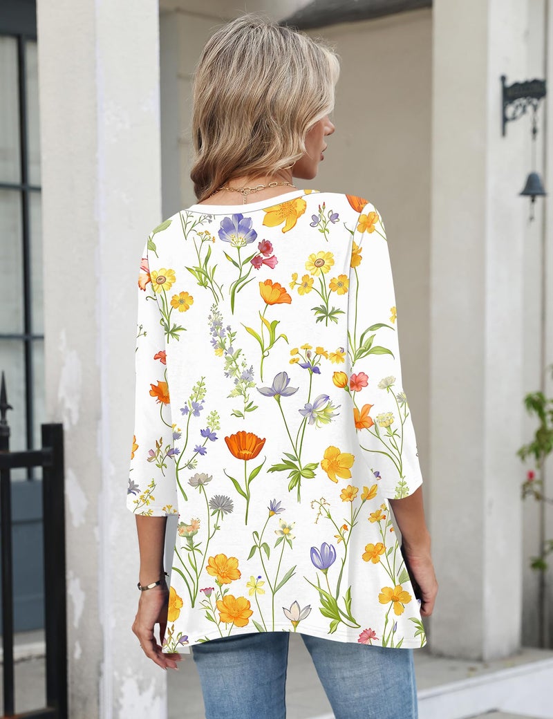LUYAA Plus Size Spring Shirts for Women Tops for Women Trendy Half Sleeve V-neck Plus Size Women Blouses Yellow Floral XL - Image 2