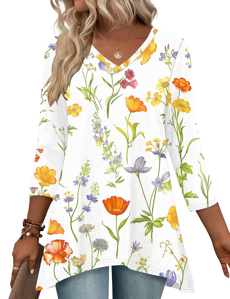 LUYAA Plus Size Spring Shirts for Women Tops for Women Trendy Half Sleeve V-neck Plus Size Women Blouses Yellow Floral XL - Image 1