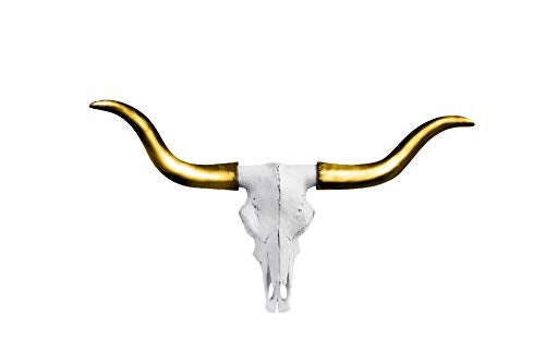 Wallcharmers Wallcharmers Gold and White Longhorn Skull Wall Decor Faux Taxidermy Bull Horns for Wall Goes Well for Farmhouse Decor Size White  Gold Horns 