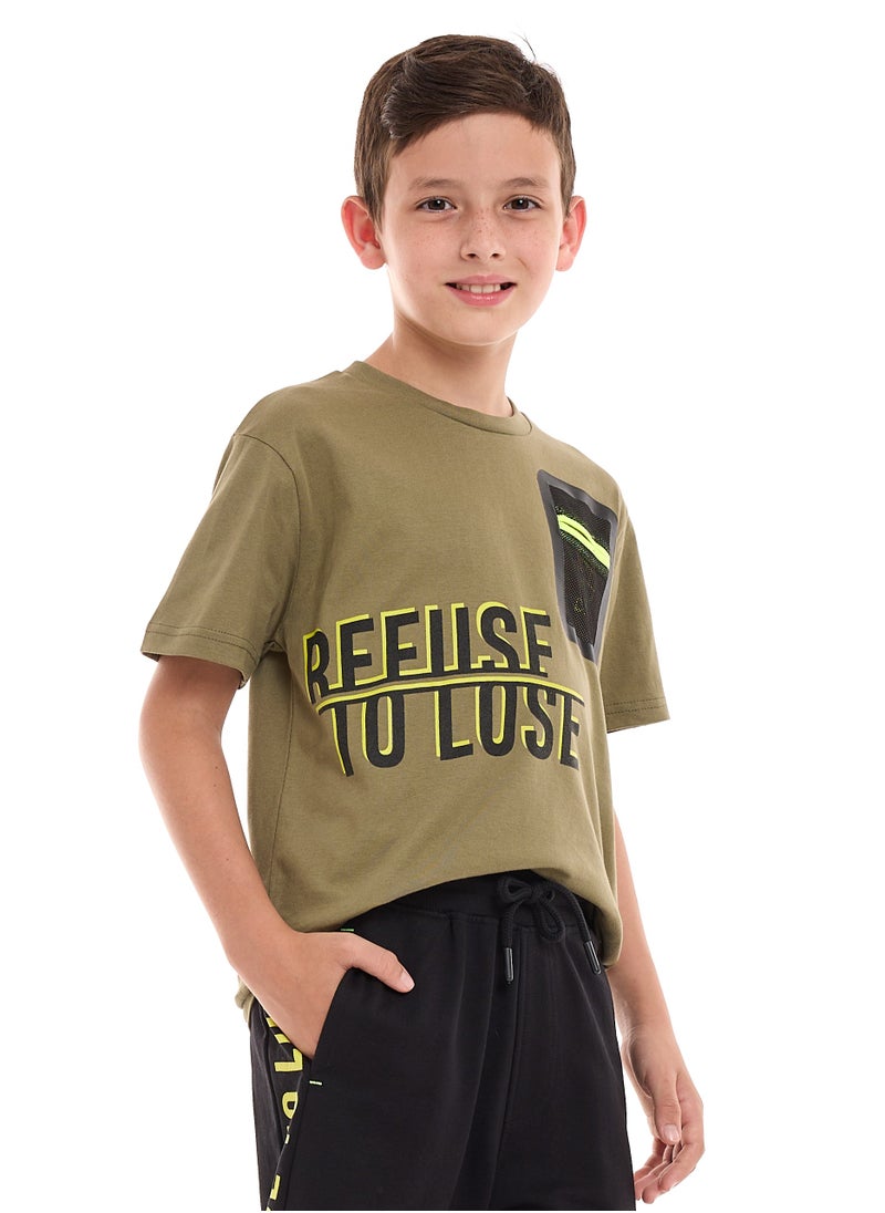 victor and jane Boys' 2-Piece Outfit: Olive T-Shirt & Black Shorts (6-12 Years)  - Image 3