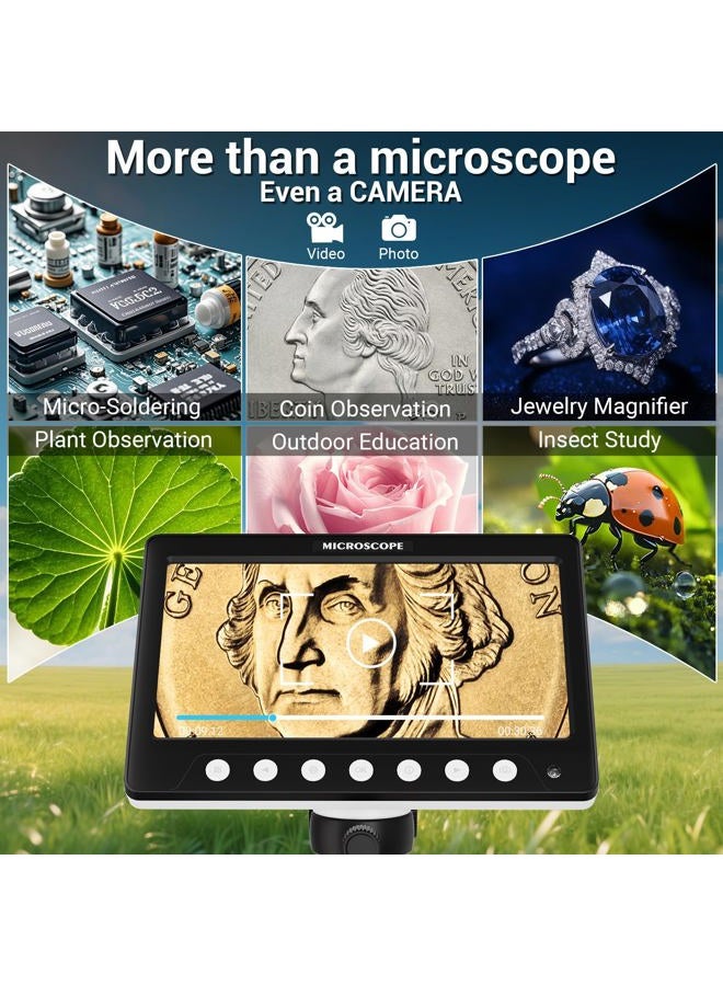 WINWEND Digital Microscope for Adults Kids - 7'' HD IPS Coin Microscope for Error Coins with Screen | 1200X Soldering Microscopes with 8 LED Lights | 32GB SD Card USB for Windows/MacOS White - Image 2