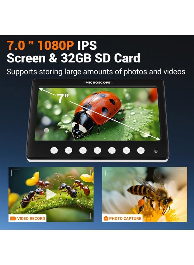 WINWEND Digital Microscope for Adults Kids - 7'' HD IPS Coin Microscope for Error Coins with Screen | 1200X Soldering Microscopes with 8 LED Lights | 32GB SD Card USB for Windows/MacOS White - Image 3