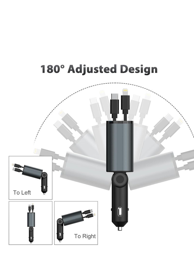 GULFLINK Retractable Fast Car Charger USB C Car Charger Fast Charging 120W 2 Retractable Cable and USB Port Car Charger Adapter  - Image 4