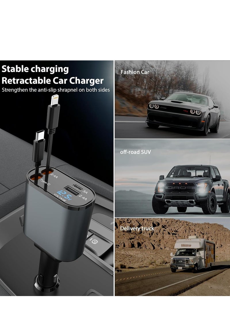 GULFLINK Retractable Fast Car Charger USB C Car Charger Fast Charging 120W 2 Retractable Cable and USB Port Car Charger Adapter  - Image 5