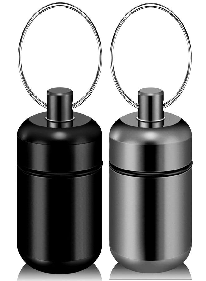 CHIVENIDO Pill Keychain Holder - 2pcs Small Pill Box Waterproof Pill Fob Organizer Portable Pill Holder Keychain (Black+Gray) - Image 1