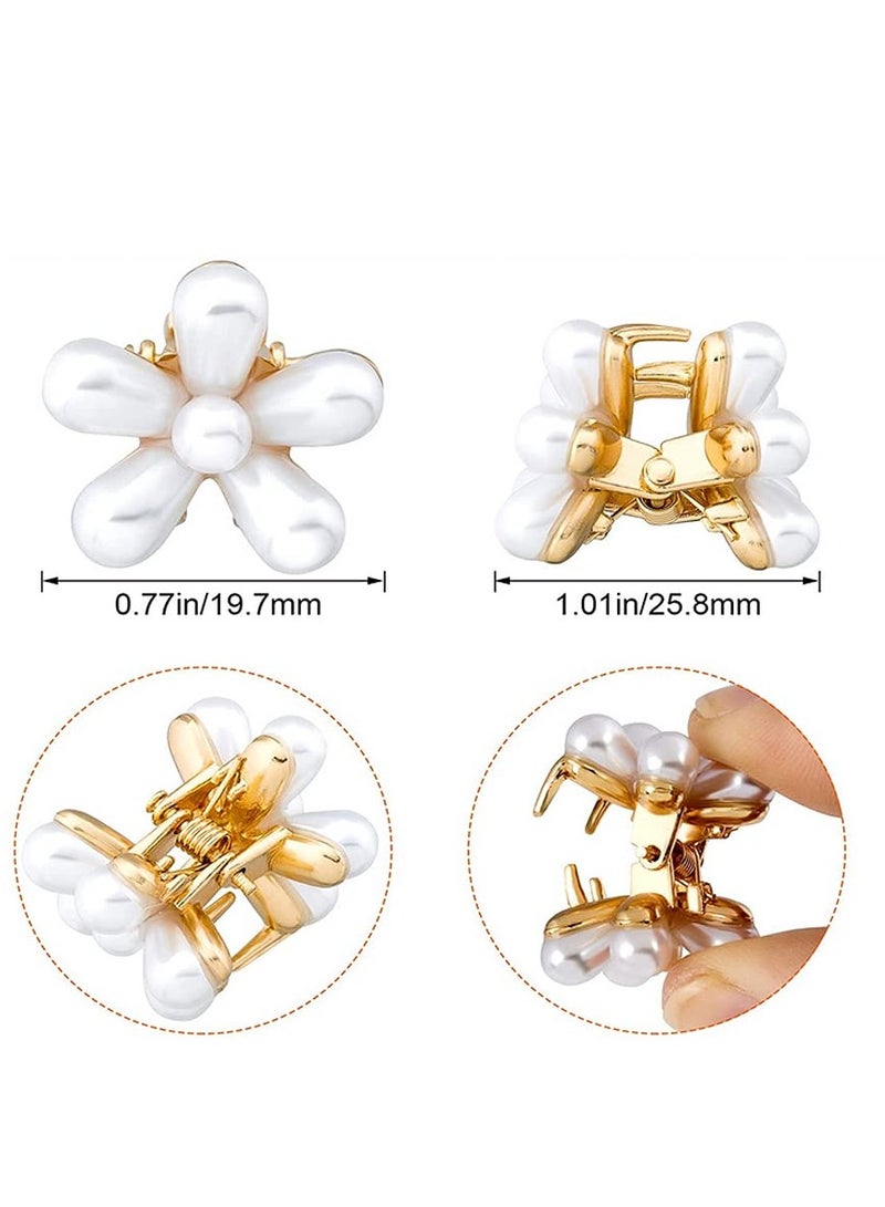 Goolsky 10 Pcs Small Mini Pearl Claw Clips with Flower Design, Sweet Artificial Bangs Clips Decorative Hair Accessories for Women Girls - Image 2