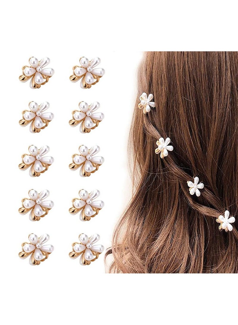 Goolsky 10 Pcs Small Mini Pearl Claw Clips with Flower Design, Sweet Artificial Bangs Clips Decorative Hair Accessories for Women Girls - Image 1