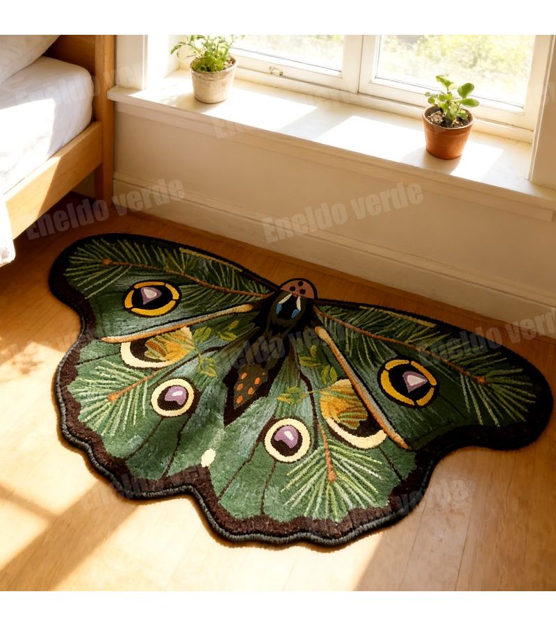 60x100cm Irregular Retro Green Plants Velvet Dot Plastic Bottom Bedroom Side Rug European Style Light Luxury Creative Gradient Design Minimalist Bedside Mat For Living Room Sofa Coffee Table - Image 2