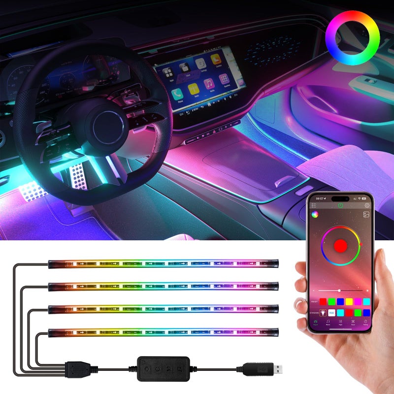 FCPVHOY Car Led Lights InteriorCar Ambient LightingInside Lights for CarAPP Control 16 Million Colors Music SyncDIY Mode Multicolor Led Lights for Car InteriorTrucksSUVs12V USB Power - Image 3