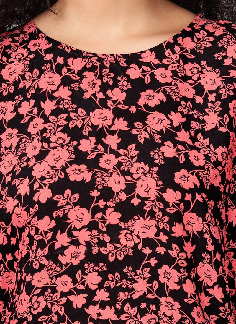 Clovia Black Clovia Floral Print Top & Shorts Set in Black - Rayon for Women | Best Price UAE