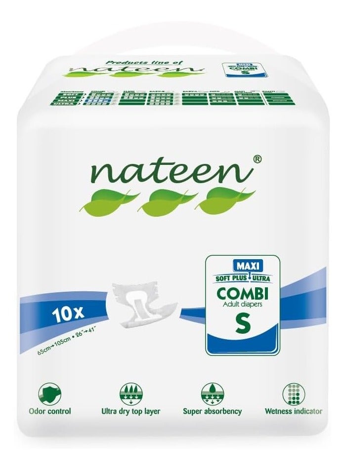 nateen Combi Maxi Incontinence Adult Diaper,Small,Waist Size 65-105cm, 10 Count Adult Diapers,with Maximum Absorbent Layer, Leak Guard, 2650ml Absorbency. - Image 1