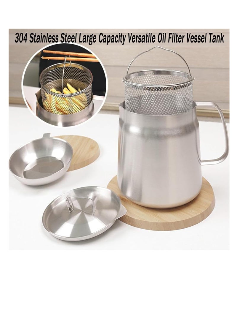 MIXDE 1.5L Stainless Steel Large Capacity Oil Fryer And Filter Cup Combo, 304 Stainless Steel Oil Filter Pot, Small fryer, with Fried Basket  - Image 2