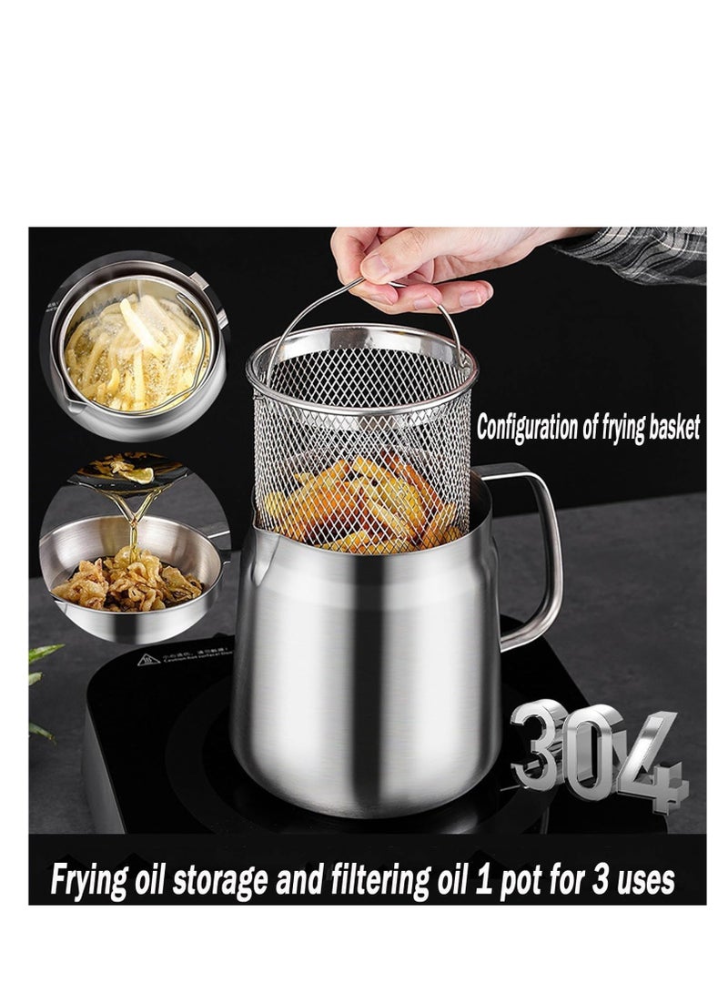MIXDE 1.5L Stainless Steel Large Capacity Oil Fryer And Filter Cup Combo, 304 Stainless Steel Oil Filter Pot, Small fryer, with Fried Basket  - Image 3