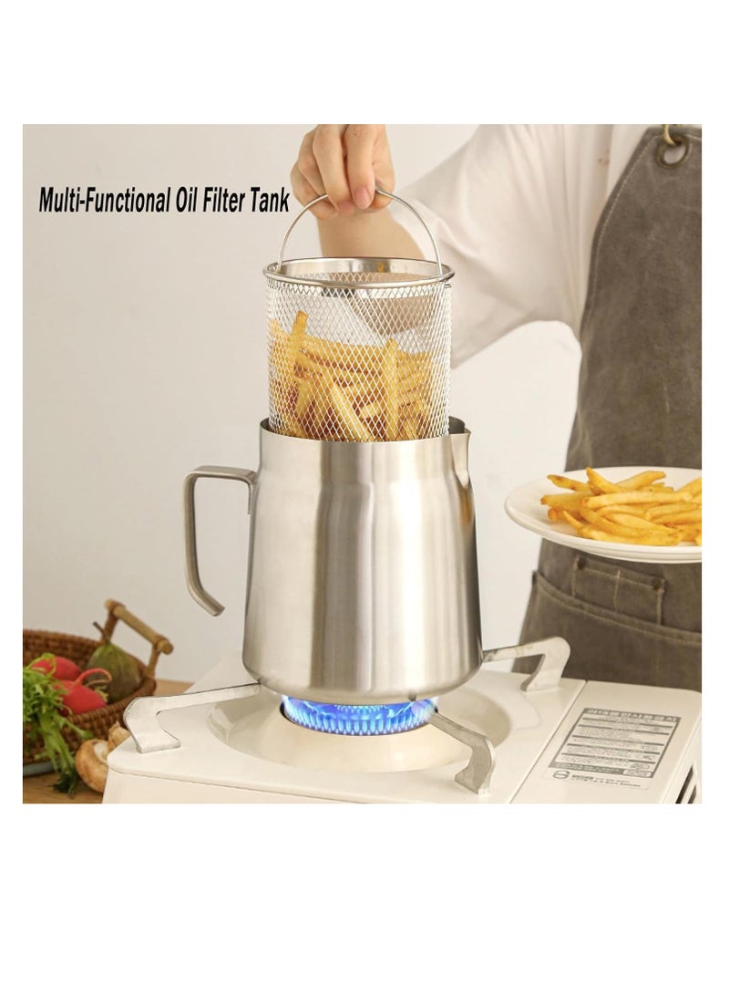 MIXDE 1.5L Stainless Steel Large Capacity Oil Fryer And Filter Cup Combo, 304 Stainless Steel Oil Filter Pot, Small fryer, with Fried Basket  - Image 5