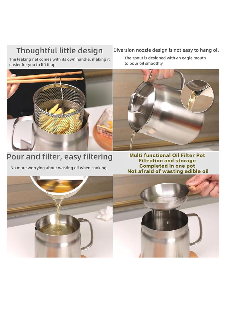 MIXDE 1.5L Stainless Steel Large Capacity Oil Fryer And Filter Cup Combo, 304 Stainless Steel Oil Filter Pot, Small fryer, with Fried Basket  - Image 4
