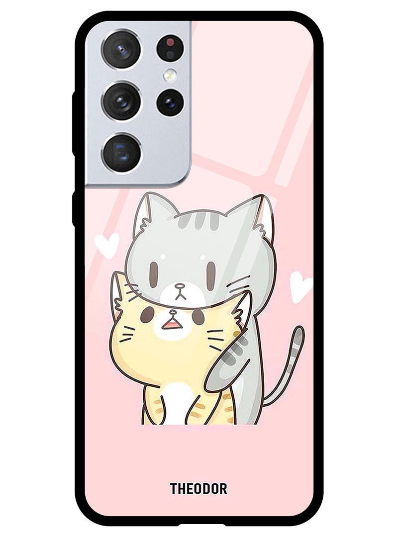 Theodor Protective Tempered Glass Case Cover Samsung Galaxy S21 ULTRA Two Cats Love - Image 1