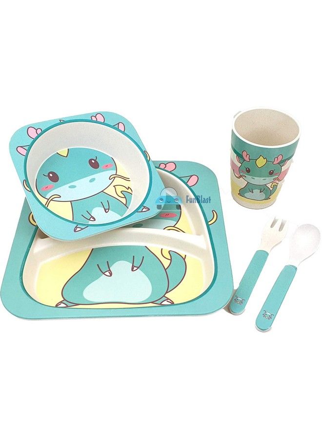 FunBlast Bamboo Fibre Kids Crockery Set Dining Set Feeding Set For Babies ; New Born Baby Utensils And Dishes Kids Infant Multi Color - Image 4