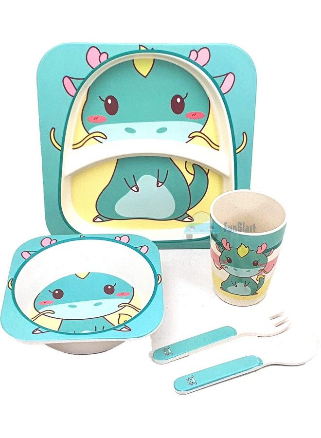 FunBlast Bamboo Fibre Kids Crockery Set Dining Set Feeding Set For Babies ; New Born Baby Utensils And Dishes Kids Infant Multi Color - Image 1
