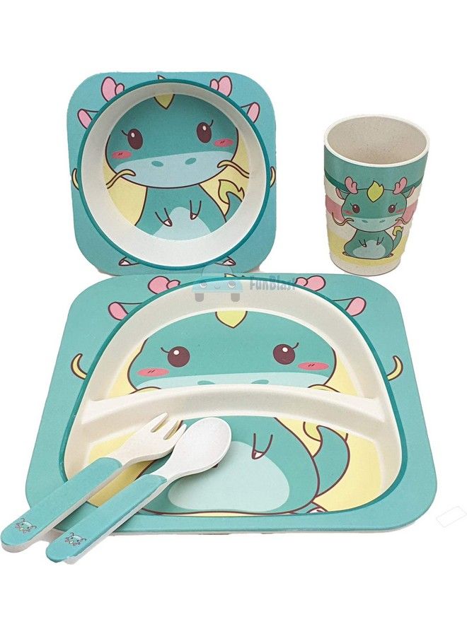 FunBlast Bamboo Fibre Kids Crockery Set Dining Set Feeding Set For Babies ; New Born Baby Utensils And Dishes Kids Infant Multi Color - Image 5