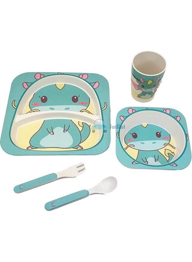 FunBlast Bamboo Fibre Kids Crockery Set Dining Set Feeding Set For Babies ; New Born Baby Utensils And Dishes Kids Infant Multi Color - Image 3