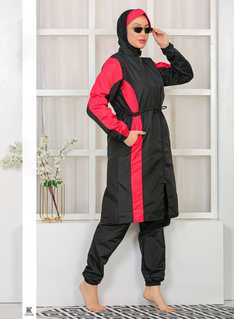 3 piece waterproof swimming suit for women with hijab-islamic swimsuit for women cover up-swimwear for muslim women-modest swimming suit for women-islamic burkini hijab .  - Image 3