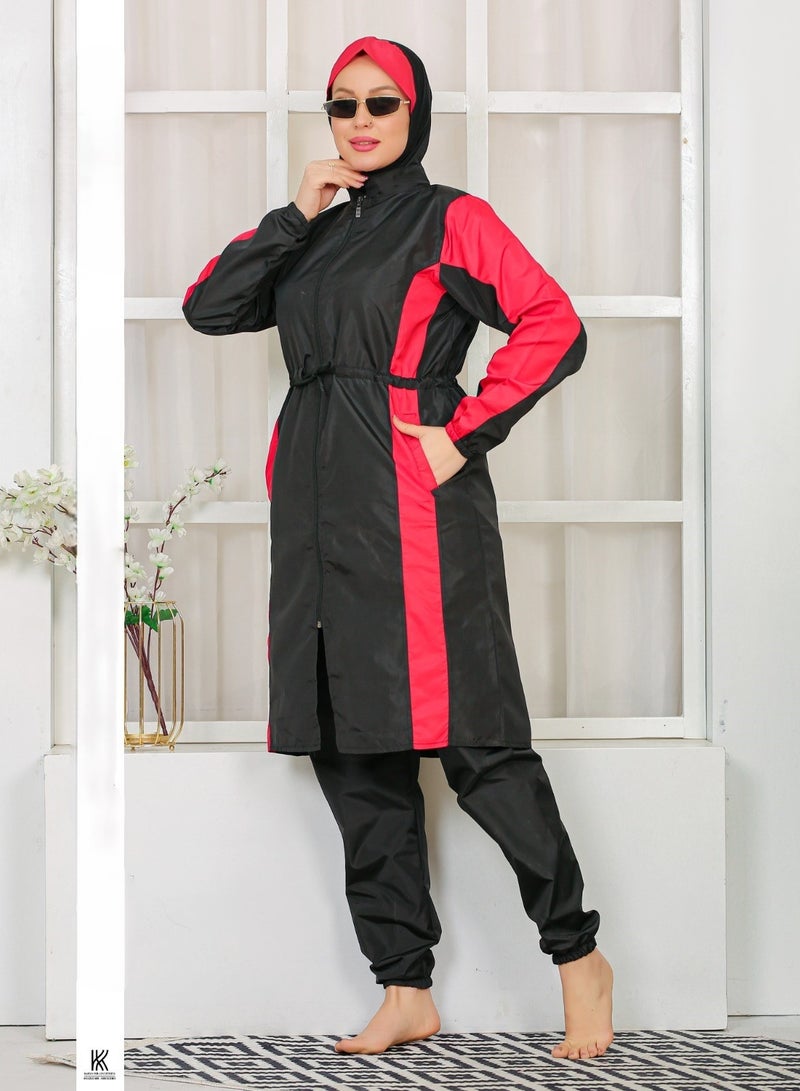 3 piece waterproof swimming suit for women with hijab-islamic swimsuit for women cover up-swimwear for muslim women-modest swimming suit for women-islamic burkini hijab .  - Image 1