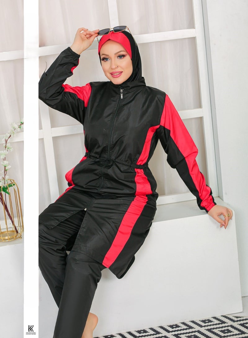 3 piece waterproof swimming suit for women with hijab-islamic swimsuit for women cover up-swimwear for muslim women-modest swimming suit for women-islamic burkini hijab .  - Image 2