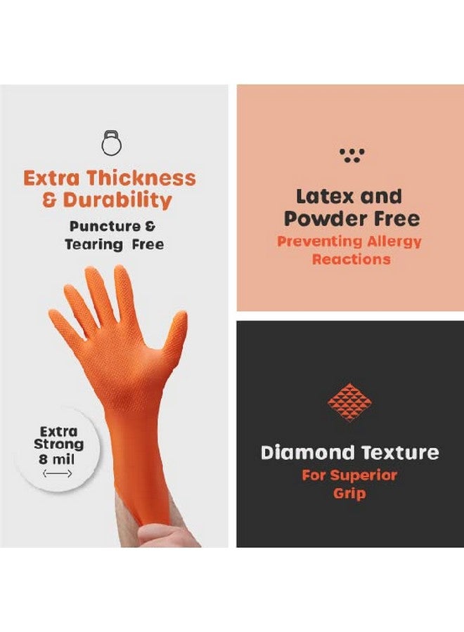 Comfy Package Large Orange Nitrile Heavy-Duty Gloves, Diamond Texture, Waterproof & Latex Free - Image 2