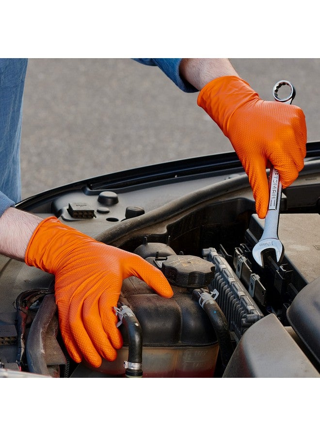 Comfy Package Large Orange Nitrile Heavy-Duty Gloves, Diamond Texture, Waterproof & Latex Free - Image 3