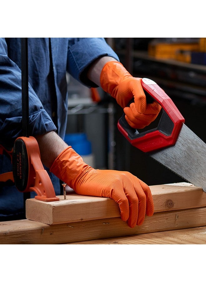 Comfy Package Large Orange Nitrile Heavy-Duty Gloves, Diamond Texture, Waterproof & Latex Free - Image 1