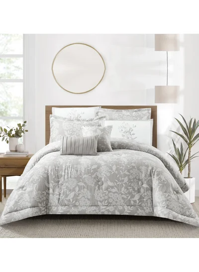 Donetella Bedding Comforter Set 5-Pcs Single Size Solid Yarn Dyed Bed Set Fits (120 x 200 Cm) All Season 350GSM Feather Silk Fill,Ansonia