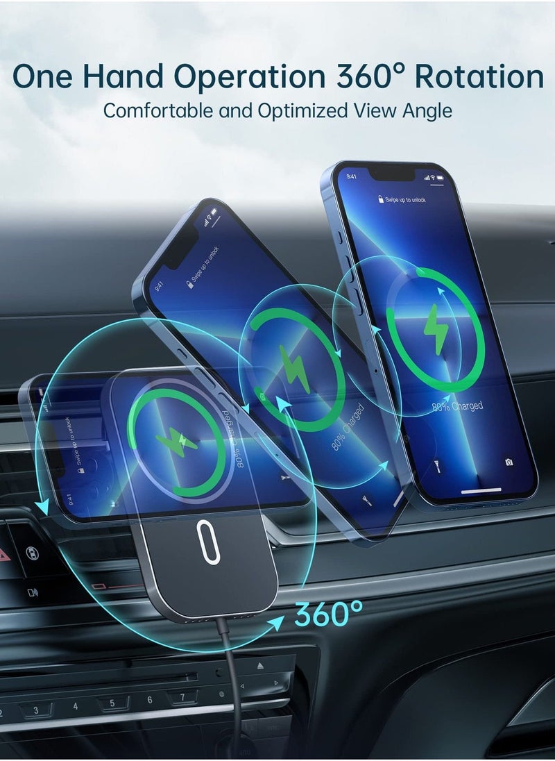 Generic - MagSafe Car Mount Charger, 360° Adjustable Magnetic Wireless Car Charger, Air Vent Magnetic Car Mount Phone Holder Charger Compatible with MagSafe iPhone 14 13 12 Series (with Car Adapter) - Image 1