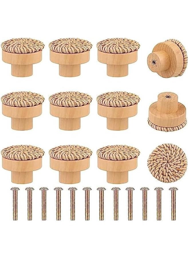 Generic 12pcs Wood Rattan Drawer Knobs,Wicker Woven Decorative Pulls Handles Handmade Boho Dresser Knob with 24 Screws for Cabinets Dresser Handles Boho Wood Furniture (Rattan Drawer Knobs)  - Image 1