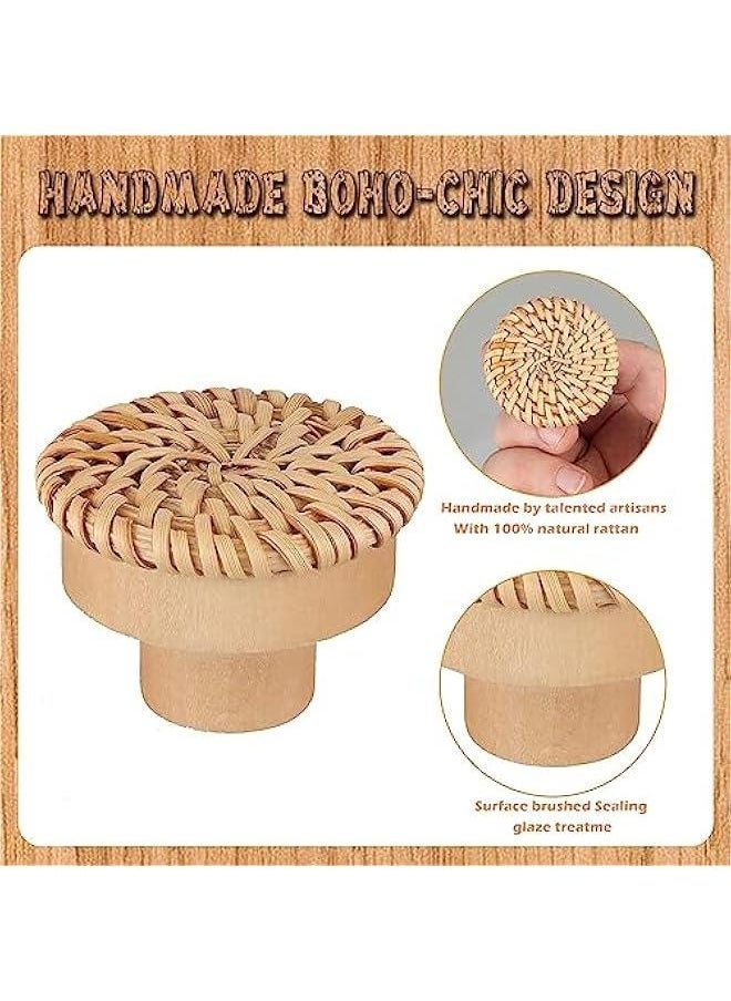 Generic 12pcs Wood Rattan Drawer Knobs,Wicker Woven Decorative Pulls Handles Handmade Boho Dresser Knob with 24 Screws for Cabinets Dresser Handles Boho Wood Furniture (Rattan Drawer Knobs)  - Image 4