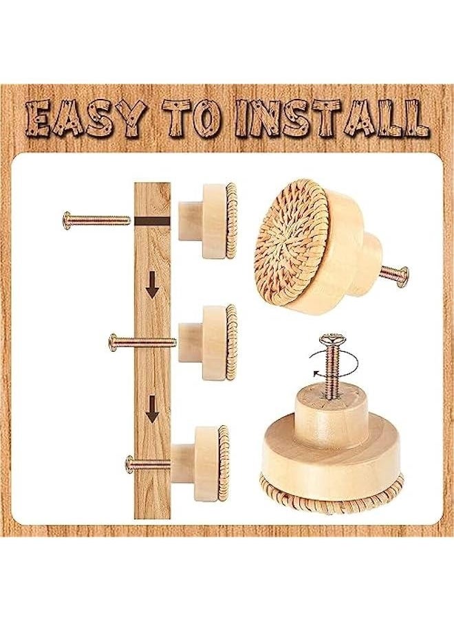 Generic 12pcs Wood Rattan Drawer Knobs,Wicker Woven Decorative Pulls Handles Handmade Boho Dresser Knob with 24 Screws for Cabinets Dresser Handles Boho Wood Furniture (Rattan Drawer Knobs)  - Image 3
