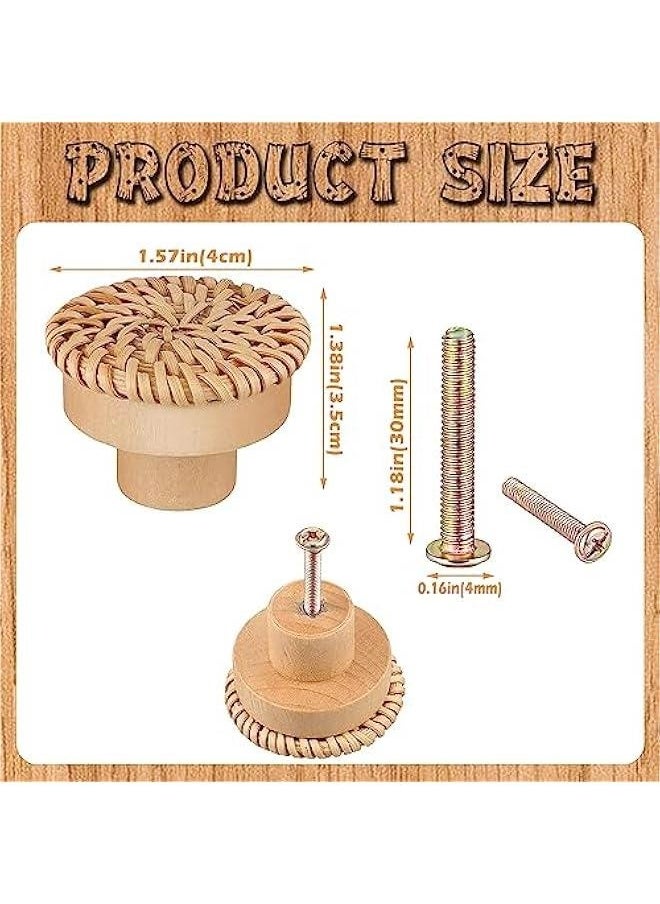 Generic 12pcs Wood Rattan Drawer Knobs,Wicker Woven Decorative Pulls Handles Handmade Boho Dresser Knob with 24 Screws for Cabinets Dresser Handles Boho Wood Furniture (Rattan Drawer Knobs)  - Image 2