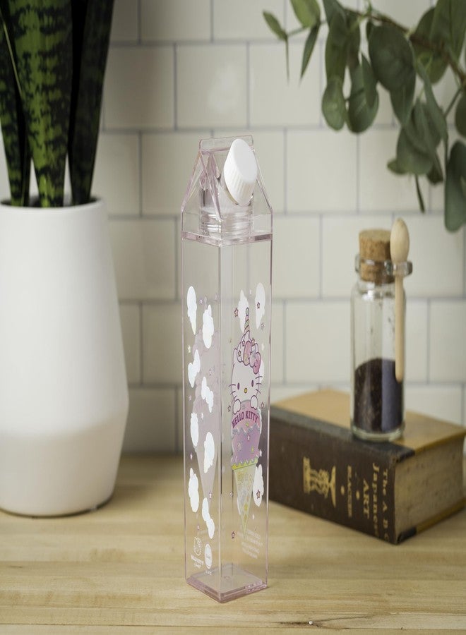 سيلفر بوفالو زجاجة بلاستيكية وردية فاتحة اللون على شكل علبة حليب، بتصميم شخصية هيلو كيتي وحيد القرن من سانريو، من إنتاج شركة سيلفر بافالو، سعة 16.2 أونصة. - Image 4