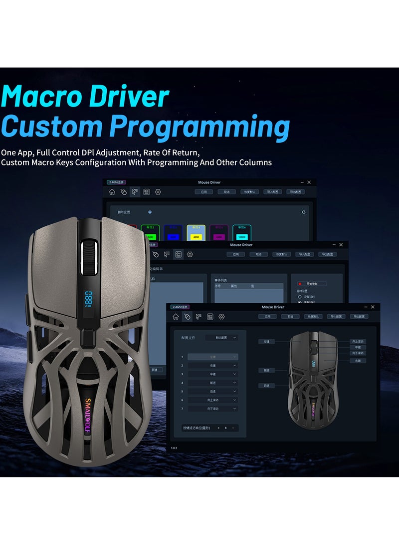 Mouse Gaming,Wireless Mouse,Computer Mouse, Digital Screen Display Tri-Mode Mouse, Wireless Connection, Bluetooth Connection, and Wired Connection, E-sports Game Lightweight Computer Notebook Office Universal - Grey