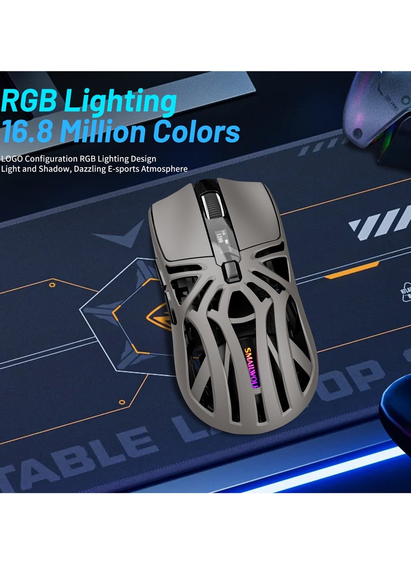 UCHUANG - Digital screen display Tri-Mode mouse Wireless Connection and Bluetootn Connecion and Wired Connection,Programmable Mice, PC/Laptop/Mac,E-sports Game - Grey - Image 1