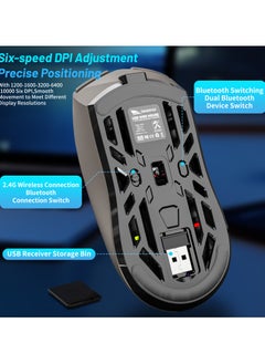 UCHUANG Digital screen display Tri-Mode mouse Wireless Connection and Bluetootn Connecion and Wired Connection,Programmable Mice, PC/Laptop/Mac,E-sports Game - Grey  - Image 3